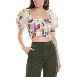 Charo Ruiz Ibiza Lirio Top Women's White Floral Crop Top XS